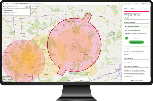Drone safety map location of UTM ready London Biggin Hill airport