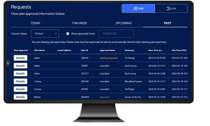 Operations manager view of drone flight requests
