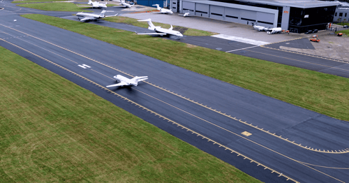 Aerial photo of Biggin Hill with Plane on runway