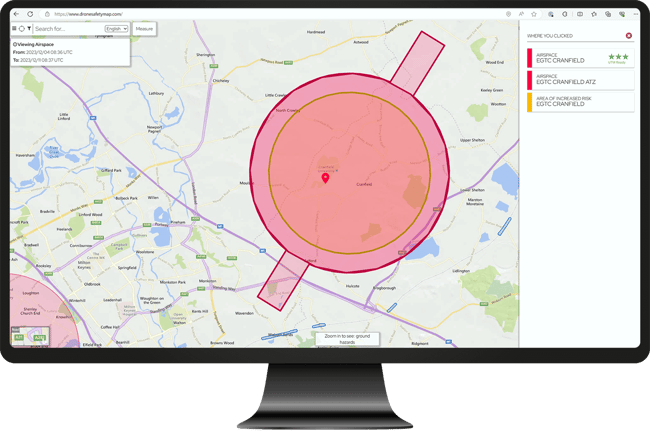 Cranfield airport drone safey map location