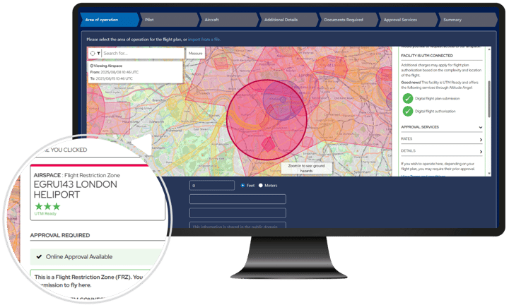 Flight plan at London heliport airspace zone on operator portal