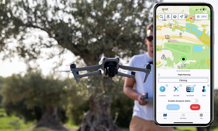 Drone Assist home screen with drone operator in background
