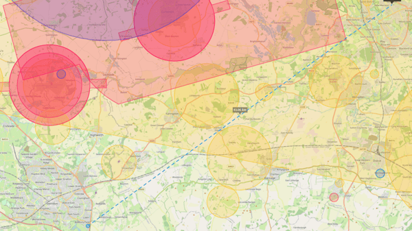 Drone flight route for Great Western Hospital Swindon and John Radcliffe Hospital