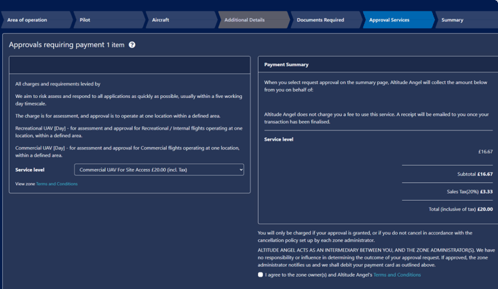 Approval Services flight plan payment summary 