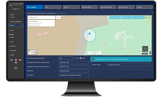 Operator portal fligth plan in UTM Ready airspace zone