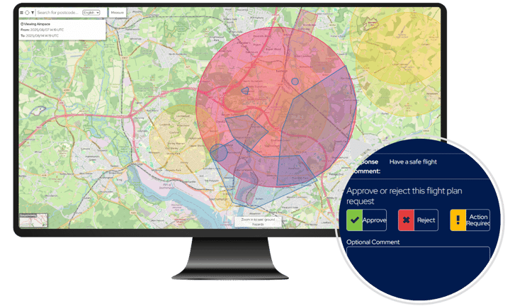 UTM Ready Southampton Airport with drone flight plans in airspace zone