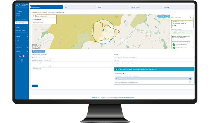 Ops portal showing a UTM ready facility with land access
