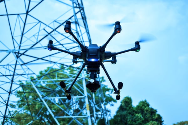 uav flying close to pylon