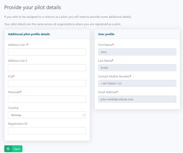provider pilot details operator portal