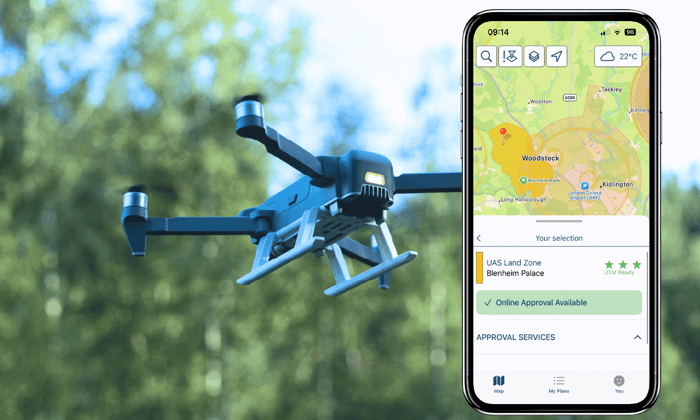 uav flying in utm ready land zone blenheim palace with drone assist app creating flight plan