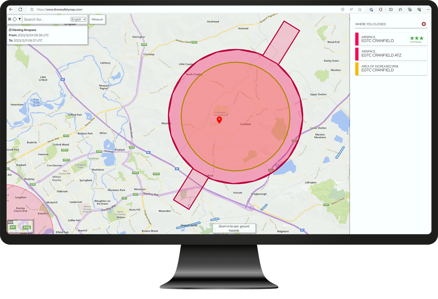 Cranfield airport drone safey map location