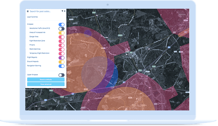 Laptop showing airspace map