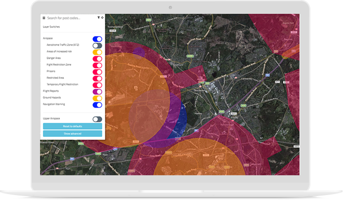 Laptop showing Altitude Angel's drone safety map